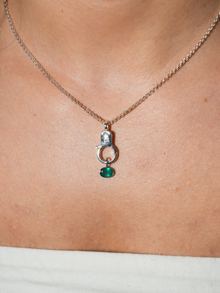 Money Talks Emerald East West Oval Cut Charm in White 14k Gold