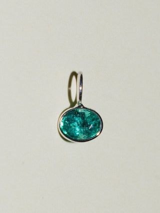 Agave Emerald East West Oval Cut Charm in White 14k Gold