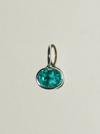 Agave Emerald East West Oval Cut Charm in White 14k Gold