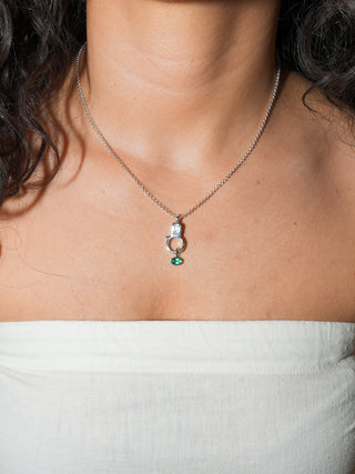 Slithering Snake Emerald East West Oval Cut Charm in White 14k Gold