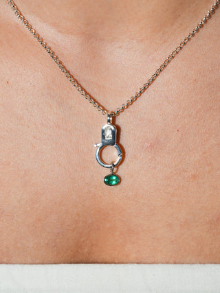 Slithering Snake Emerald East West Oval Cut Charm in White 14k Gold