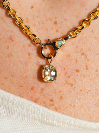 Twisted Sister Heliodor Cushion (Can) Cut Charm in Yellow 14k Gold