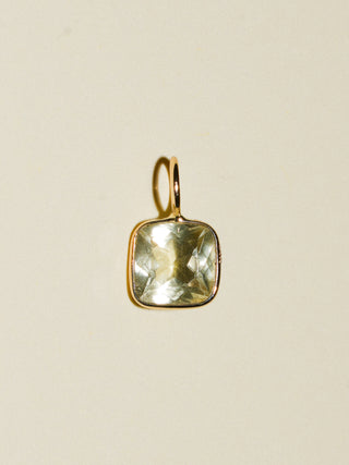 Cubed Fruit Heliodor Cushion Cut Charm in Yellow 14k Gold
