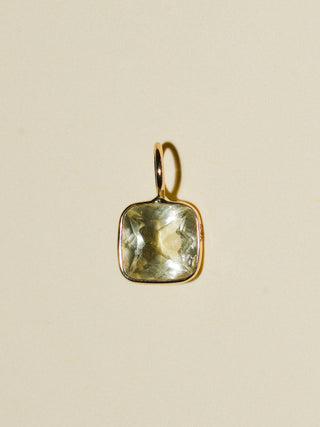 Cubed Fruit Heliodor Cushion Cut Charm in Yellow 14k Gold