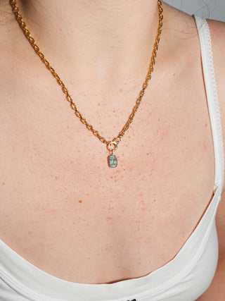 Hot Spring Aquamarine Cushion Cut Charm in Yellow 14k Gold