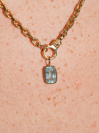Hot Spring Aquamarine Cushion Cut Charm in Yellow 14k Gold