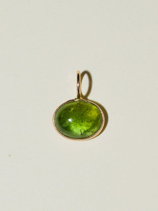 Help Its Kelp Green Tourmaline East West Oval Cabochon Charm in Yellow 14k Gold