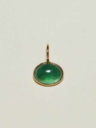 Beluga Blue Tourmaline East West Oval Cabochon Charm in Yellow 14k Gold