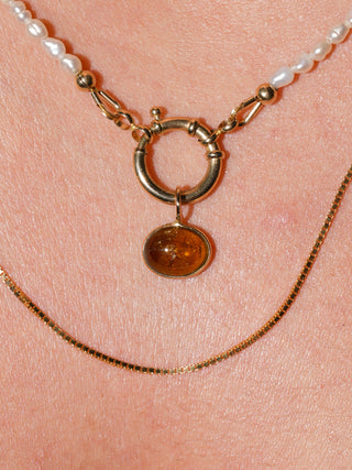 Caramelo Brown Tourmaline East to West Oval Cabochon Charm in Yellow 14k Gold