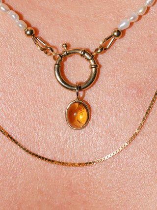 Camelback Brown Tourmaline Oval Cabochon Charm in Yellow 14k Gold