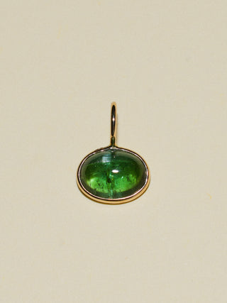 Duck Pond Green Tourmaline East to West Oval Cabochon Charm in Yellow 14k Gold