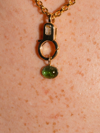Duck Pond Green Tourmaline East to West Oval Cabochon Charm in Yellow 14k Gold