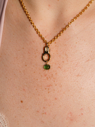 Duck Pond Green Tourmaline East to West Oval Cabochon Charm in Yellow 14k Gold