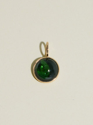 Mama Beach Green Tourmaline Round Cabochon Charm in Yellow 14k Gold