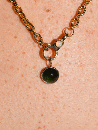 Mama Beach Green Tourmaline Round Cabochon Charm in Yellow 14k Gold