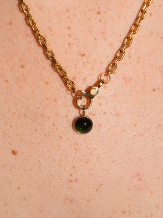 Mama Beach Green Tourmaline Round Cabochon Charm in Yellow 14k Gold