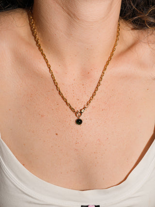 Mama Beach Green Tourmaline Round Cabochon Charm in Yellow 14k Gold
