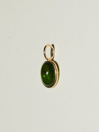 Castelvetrano Olive Green Tourmaline Oval Cabochon Charm in Yellow 14k Gold