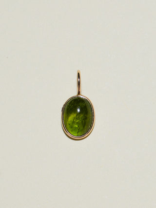 Castelvetrano Olive Green Tourmaline Oval Cabochon Charm in Yellow 14k Gold