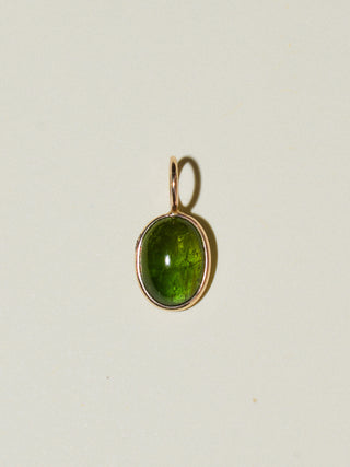 Castelvetrano Olive Green Tourmaline Oval Cabochon Charm in Yellow 14k Gold