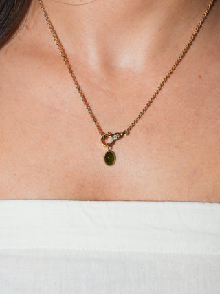 Castelvetrano Olive Green Tourmaline Oval Cabochon Charm in Yellow 14k Gold