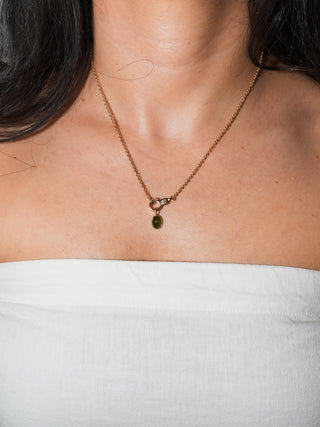 Castelvetrano Olive Green Tourmaline Oval Cabochon Charm in Yellow 14k Gold