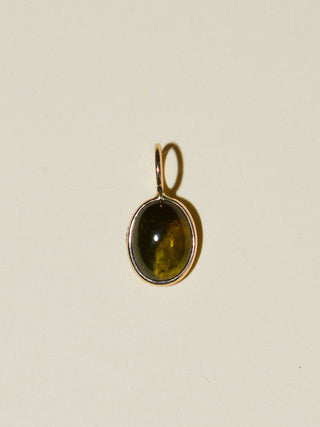 nematoad Green Tourmaline Oval Cabochon Charm in Yellow 14k Gold