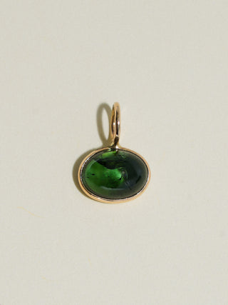 Micellar Green Tourmaline East to West Oval Cabochon Charm in Yellow 14k Gold