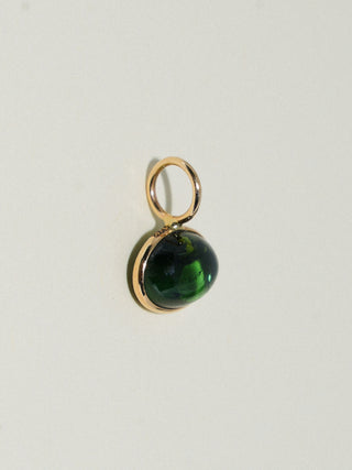 Micellar Green Tourmaline East to West Oval Cabochon Charm in Yellow 14k Gold