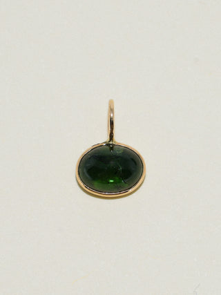 Micellar Green Tourmaline East to West Oval Cabochon Charm in Yellow 14k Gold