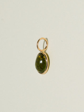 Swamp Beach Green Tourmaline Oval Cabochon Charm in Yellow 14k Gold