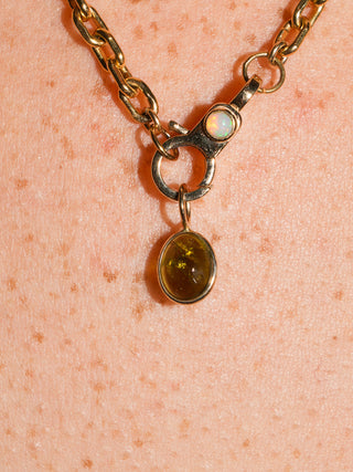 Swamp Beach Green Tourmaline Oval Cabochon Charm in Yellow 14k Gold