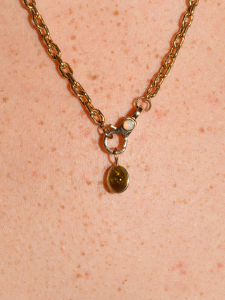Swamp Beach Green Tourmaline Oval Cabochon Charm in Yellow 14k Gold