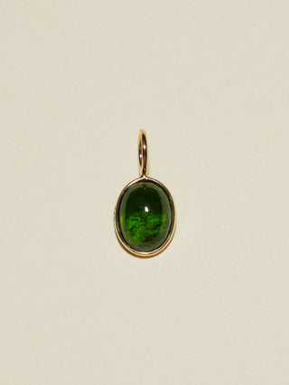 Peacock Flight Green Tourmaline Oval Cabochon Charm in Yellow 14k Gold