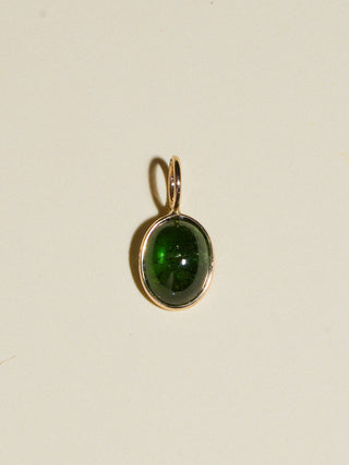 Peacock Flight Green Tourmaline Oval Cabochon Charm in Yellow 14k Gold