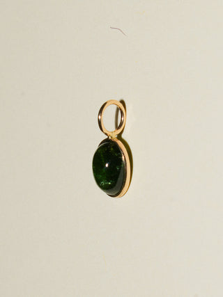 Peacock Flight Green Tourmaline Oval Cabochon Charm in Yellow 14k Gold
