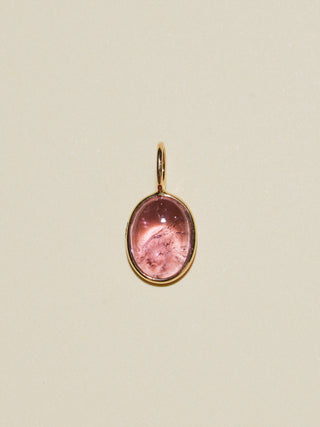 Mili Moon Pink Tourmaline Oval Cabochon Charm in Yellow 14k Gold