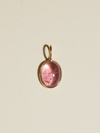Mili Moon Pink Tourmaline Oval Cabochon Charm in Yellow 14k Gold