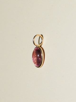 Mili Moon Pink Tourmaline Oval Cabochon Charm in Yellow 14k Gold