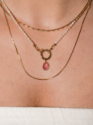 Mili Moon Pink Tourmaline Oval Cabochon Charm in Yellow 14k Gold