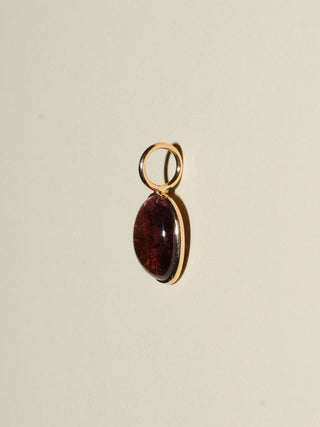 Beach Plum Pink Tourmaline Oval Cabochon Charm in Yellow 14k Gold