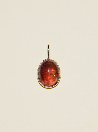 Beach Plum Pink Tourmaline Oval Cabochon Charm in Yellow 14k Gold
