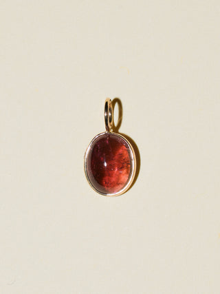 Beach Plum Pink Tourmaline Oval Cabochon Charm in Yellow 14k Gold