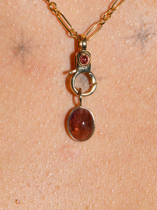 Beach Plum Pink Tourmaline Oval Cabochon Charm in Yellow 14k Gold