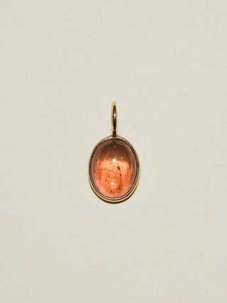 Precious Pink Tourmaline Oval Cabochon Charm in Yellow 14k Gold