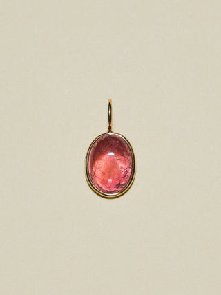 Pretty Pony Pink Tourmaline Oval Cabochon Charm in Yellow 14k Gold