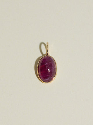 Rosie Pink Tourmaline Oval Cabochon Charm in Yellow 14k Gold