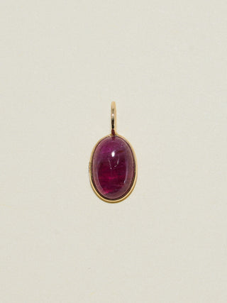 Rosie Pink Tourmaline Oval Cabochon Charm in Yellow 14k Gold