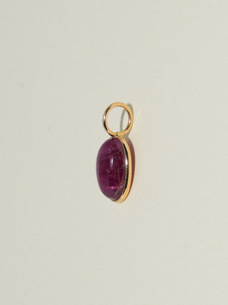 Rosie Pink Tourmaline Oval Cabochon Charm in Yellow 14k Gold
