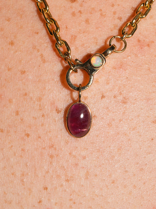 Rosie Pink Tourmaline Oval Cabochon Charm in Yellow 14k Gold